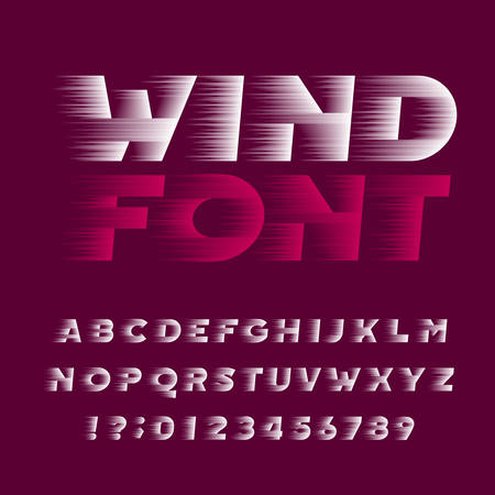 Wind alphabet font. Speed effect bold type letters and numbers.のイラスト素材