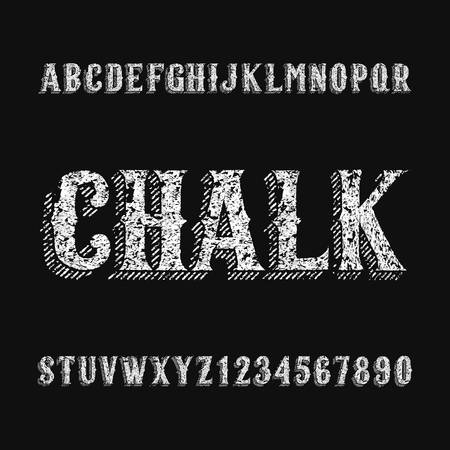 Chalk board alphabet font. Hand drawn letters and numbers. Stock vector typeset for any typography design.のイラスト素材