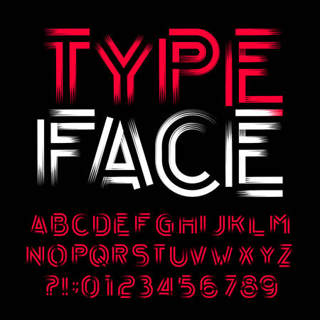 Abstract modern alphabet typeface. Decorative type letters and numbers on black background. Vector font for your design.のイラスト素材