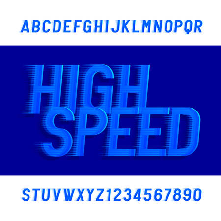 High speed alphabet font. Wind effect type letters and numbers. Stock vector typeface.のイラスト素材