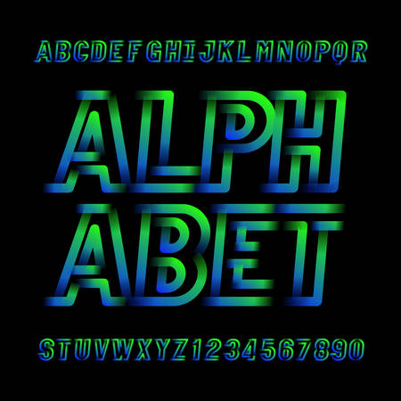 Abstract modern alphabet typeface. Modern sport style letters and numbers on black. Vector font for your typography design.のイラスト素材