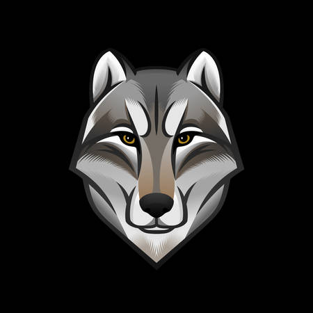 Dog or wolf head logo or icon. Colorful emblem. Stock vector illustration. Business sign template.のイラスト素材