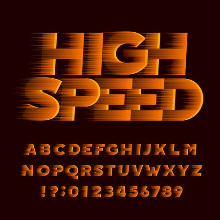 High speed alphabet font. Wind effect oblique type letters and numbers. Stock vector typeface.のイラスト素材