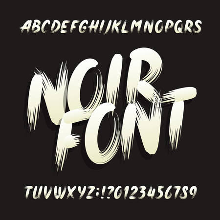 Noir alphabet font. Uppercase brushstroke letters and numbers. Stock vector typography.のイラスト素材