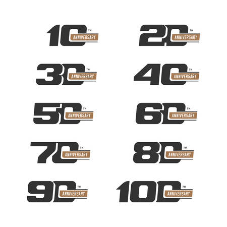 Set of anniversary signs from 10 to 100. Numbers in two colors. Stock Vector signs design elements.のイラスト素材