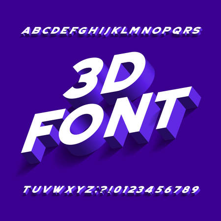 3D alphabet font. Three-dimensional effect sans serif letters, numbers and symbols with shadow. Stock vector typography for your design.のイラスト素材