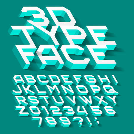 3D alphabet font. Three-dimensional typeface. Letters, numbers and symbols with shadow. Stock vector typography for your design.のイラスト素材