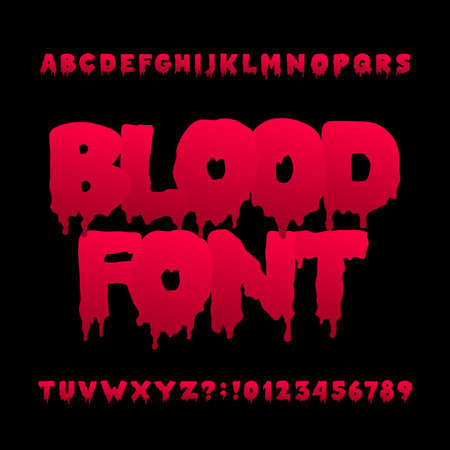 Blood alphabet font. Hand drawn Halloween letters and numbers. Vector typography for your design.のイラスト素材