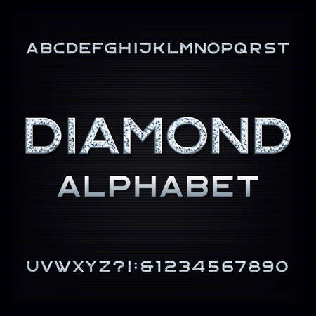 Diamond alphabet font. Glamor crystal letters and numbers. Stock vector typescript for your design.のイラスト素材