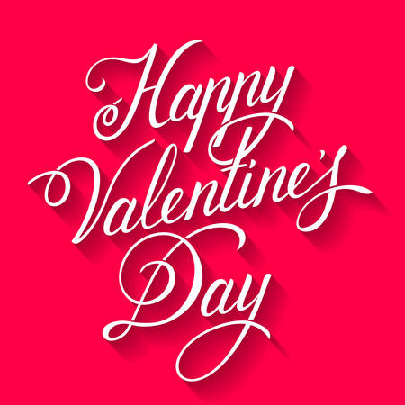 Valentine's Day card. Happy Valentine's Day hand drawn lettering with long shadow.のイラスト素材