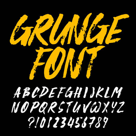Grunge alphabet font. Uppercase brush stroke letters and numbers. Stock vector typescript.のイラスト素材