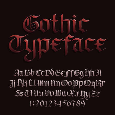 Gothic font alphabet font. Blackletter fracture letters symbols and numbers. Stock vector typescript for your design.のイラスト素材