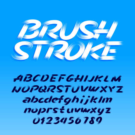 Brush stroke alphabet typeface. Uppercase and lowercase handwritten letters and numbers. Stock vector font for your design.のイラスト素材