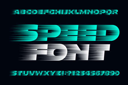 Speed alphabet font. Fast speed effect uppercase letters, numbers and symbols. Stock vector typescript for your design. Easy color change.のイラスト素材