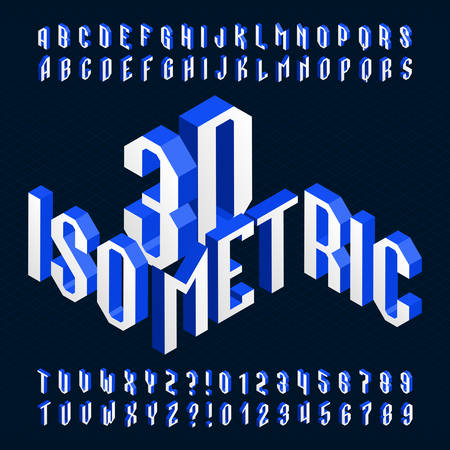3D isometric alphabet font. 3d effect geometric letters and numbers. Stock vector typescript for your typography design.のイラスト素材