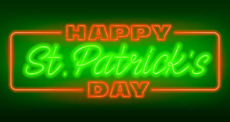 Happy St. Patrick Day - Neon color text. Glowing neon lettering sign.のイラスト素材