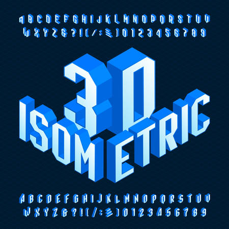 3D isometric alphabet font. 3d effect geometric letters, numbers and symbols. Stock vector typescript for your design.のイラスト素材