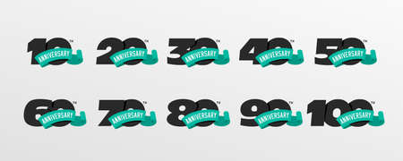 Set of anniversary signs from 10 to 100. Numbers on white. Stock vector signs design elements.のイラスト素材