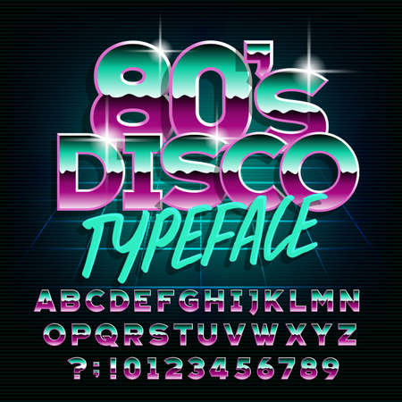 80's Disco typeface. Letters and numbers. 80s style.のイラスト素材
