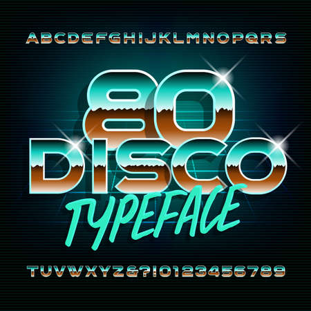 80's Disco typeface. Letters and numbers. 80s style.のイラスト素材