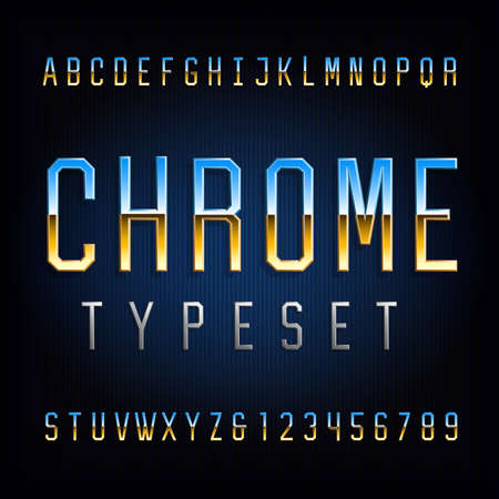 Chrome alphabet font. Chrome effect thin letters and numbers. Stock vector typeface for your typography design.のイラスト素材