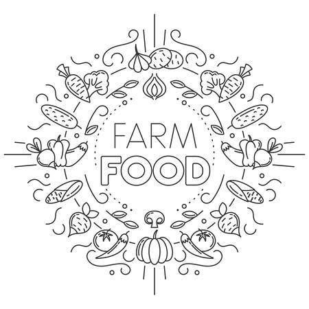 Farm food. Set of different vegetables icons on white background. Stock vector illustration.のイラスト素材