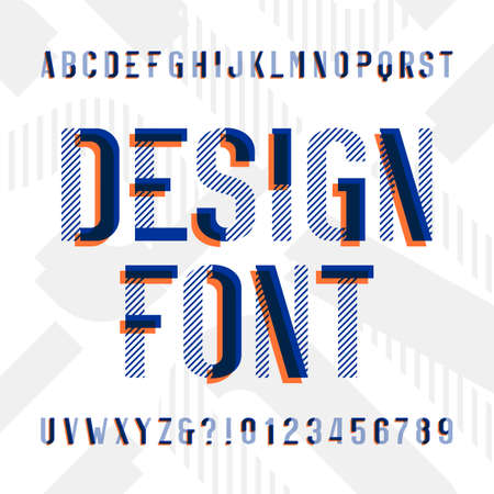Design alphabet font. Modern geometric letters and numbers on bright background. Vector typescript for your design.のイラスト素材