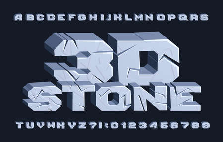 3D stone alphabet font. Cracked letters and numbers. Stock vector typescript for your typography design.のイラスト素材