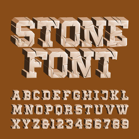 Cracked stone alphabet font. 3D damaged letters and numbers. Stock vector typescript for your typography design.のイラスト素材