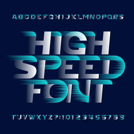 High Speed alphabet font. Fast wind effect modern type letters and numbers. Stock vector typescript for your design. Easy color change.のイラスト素材