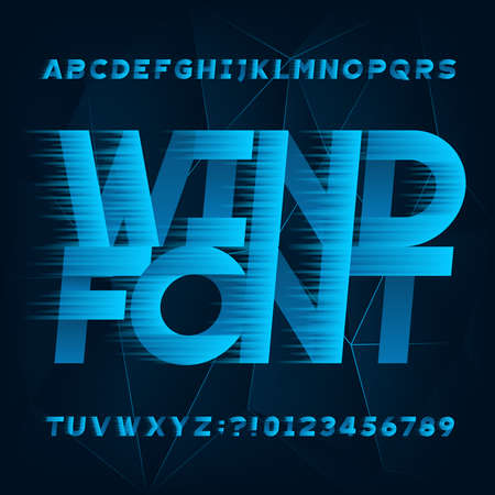 Wind alphabet font. Fast speed effect letters and numbers on polygonal background. Stock vector typescript for your design.のイラスト素材