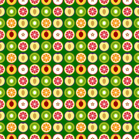 Fruit seamless pattern. Simple vector fruits on a green background.のイラスト素材
