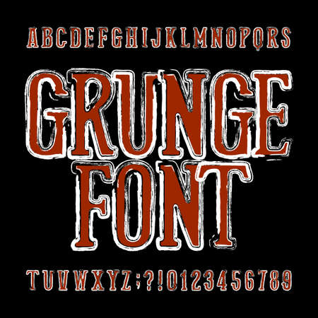 Grunge alphabet font. Messy uppercase letters and numbers. Vector typescript for your design.のイラスト素材