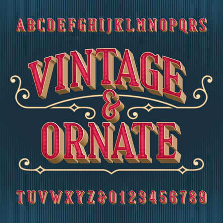 Vintage and ornate alphabet font. 3D effect letters and numbers. Vector typeface for your typography design.のイラスト素材