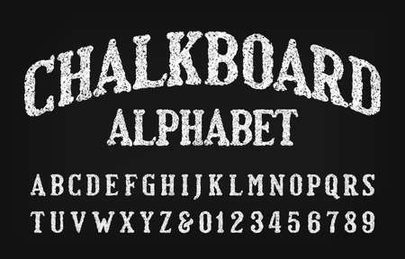 Chalkboard alphabet font. Vintage uppercase letters and numbers. Stock vector typeface.のイラスト素材
