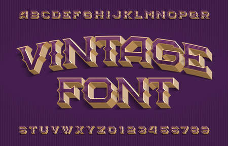 Vintage alphabet font. 3D effect scratched letters and numbers. Vector typescript for your typography design.のイラスト素材