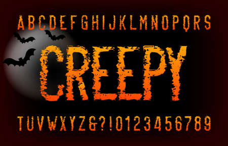 Creepy alphabet font. Messy letters and number. Vector typography for your headers or any typography design.のイラスト素材