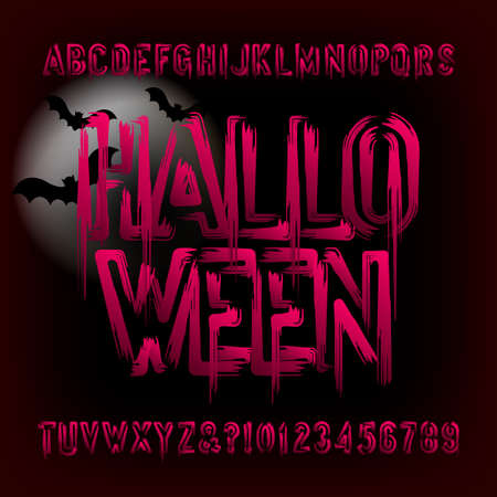Halloween alphabet font. Brush stroke blood letters and numbers. Hand drawn vector typography for your typography design.のイラスト素材