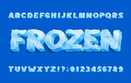 Frozen alphabet font. 3D ice letters and numbers with shadow. Stock vector typeface for your typography design.のイラスト素材