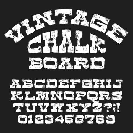 Vintage Chalkboard alphabet font. Hand drawn retro messy letters and numbers. Stock vector typescript.のイラスト素材