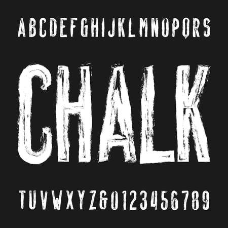 Chalk alphabet font. Hand drawn dirty letters and numbers. Stock vector typescript.のイラスト素材