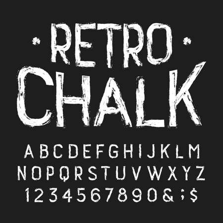 Retro Chalk alphabet font. Handwritten messy letters and numbers.のイラスト素材
