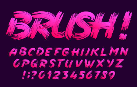 Brush alphabet font. Uppercase handwritten brushstroke letters and numbers. Stock vector typescript for your typography design.のイラスト素材