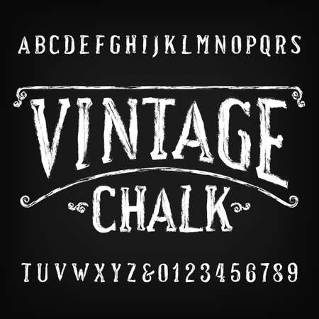 Vintage Chalk alphabet font. Handwritten messy letters and numbers. Stock vector typescript.のイラスト素材