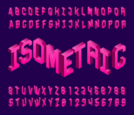Isometric alphabet font. 3d effect simple geometric letters and numbers. Stock vector typeface for your design.のイラスト素材