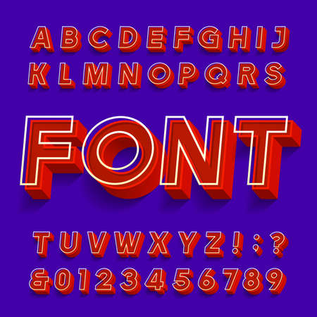 3D font. 3d effect oblique letters and numbers with shadows. Stock vector alphabet typescript for your typography design.のイラスト素材