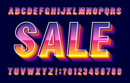 Sale alphabet font. Shiny effect letters, numbers and symbols. Stock vector typescript for your typography design.のイラスト素材