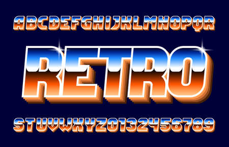 Retro alphabet font. Vivid color letters, numbers and symbols. Stock vector typescript for your typography design.のイラスト素材