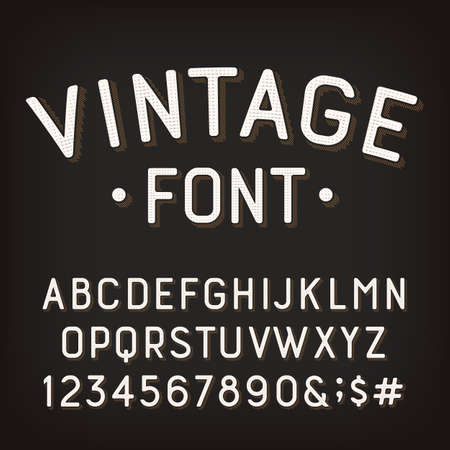 Vintage alphabet font. Damaged retro letters, numbers and symbols. Vector typescript for your typography design.のイラスト素材