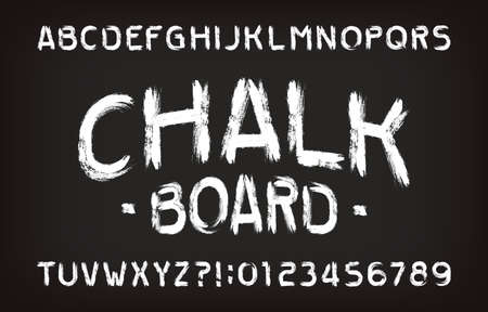 Chalk Board alphabet font. Handwritten messy letters and numbers. Stock vector typeface.のイラスト素材